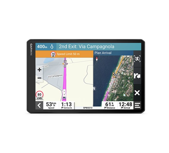 Navegador-garmin-camper-1095 Pantalla de navegador Garmin Camper 1095 con pantalla dividida