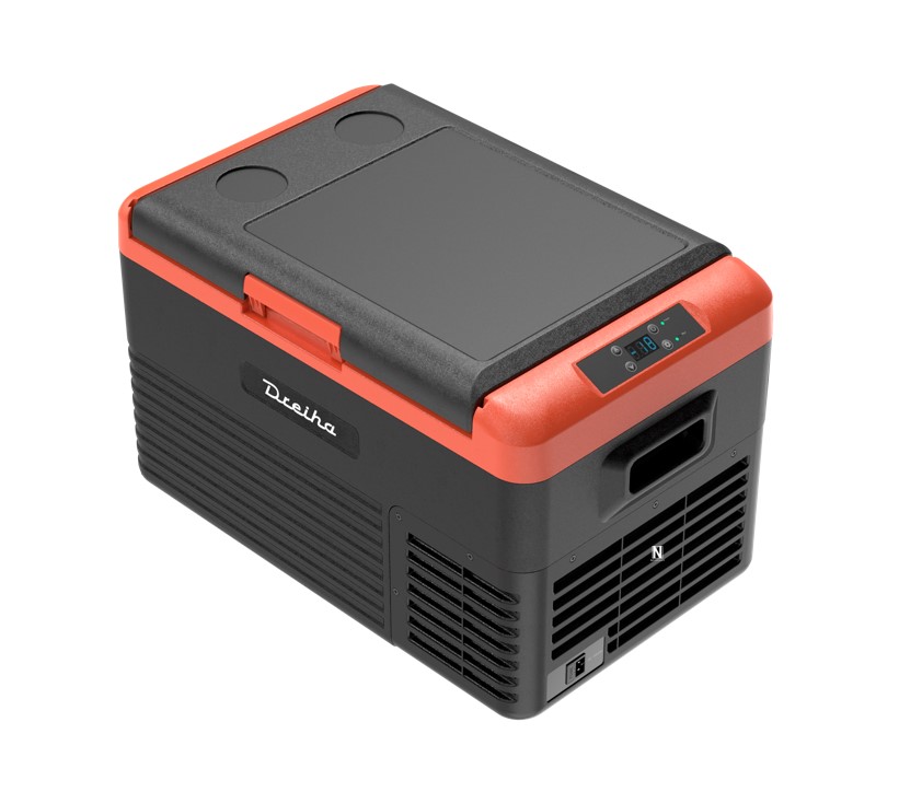 Nevera-Dreiha-CBX30 Nevera de compresor LG negra y naranja Dreiha CBX30