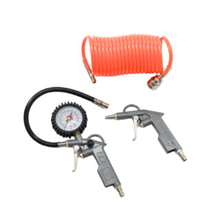 manometro y pistola de aire con manguera naranja