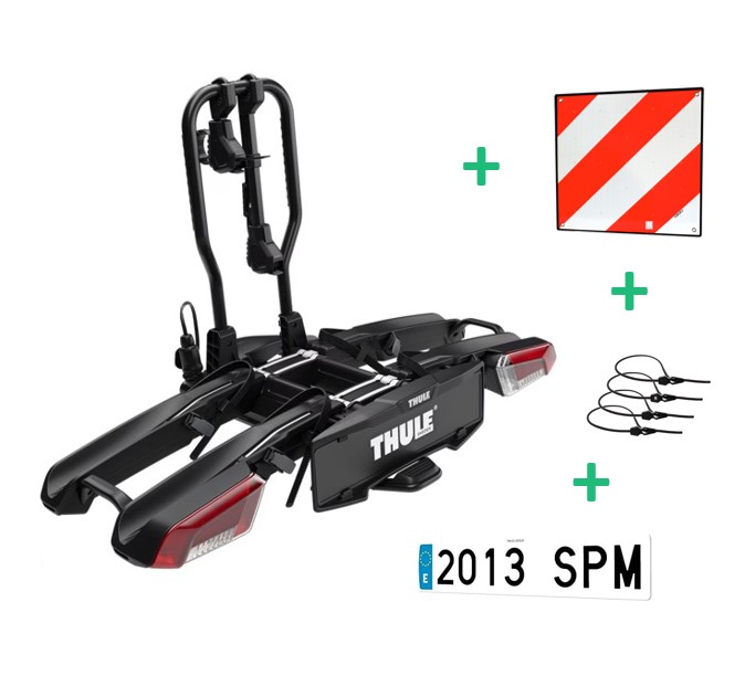 Thule-Easyfold-3-2bicis-con-accesorios Portabicis de bola Thule EasyFold 3 2 bicis con regalo de placa v20, tensores y placa de matrícula