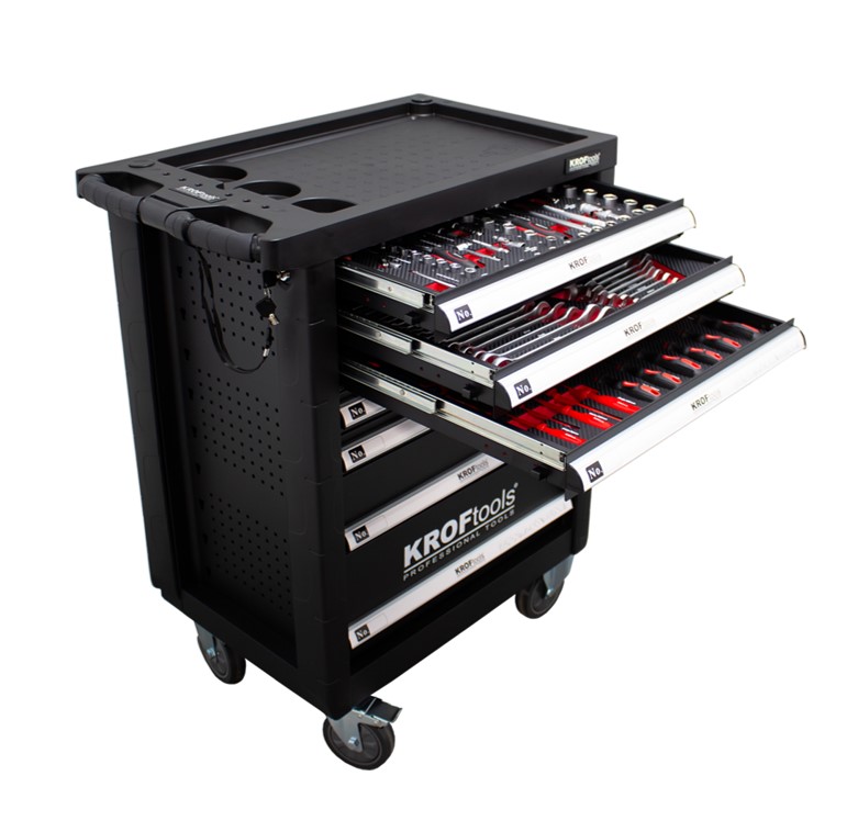 carro-herramientas-profesional-Kroftools-8612-negro-3 Carro de herramientas profesional Kroftools 8612 con 3 cajones superiores abiertos
