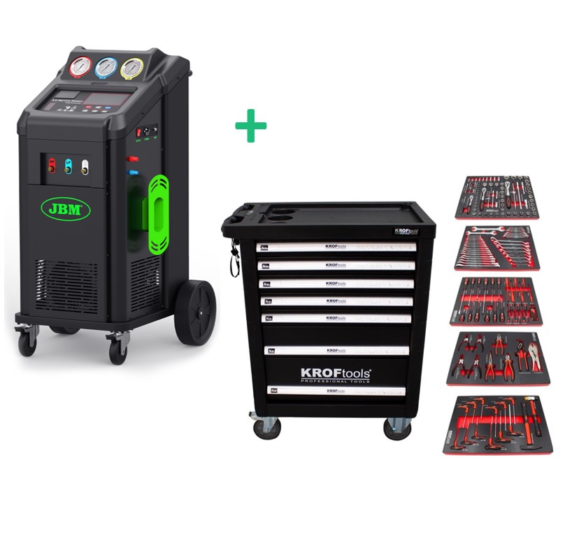 Pack-maquina-54292-aire-carro-8612-Kroftools Pack de JBM 54292 Máquina de aire acondicionado y carro de herramientas Kroftools 8612