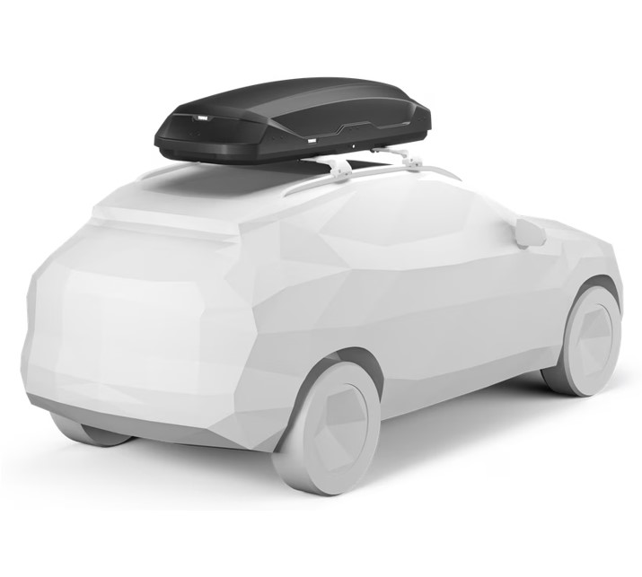 Cofre-techo-Thule-Pulse-L-3 Vista trasera de cofre de techo Thule Pulse L instalado en coche